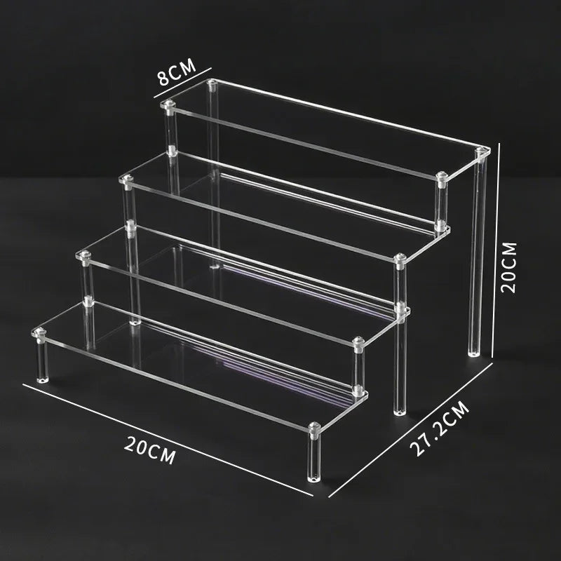 1-4 Layers Acrylic Display Stand Durable Display Rack for Cupcake Perfume Doll Transparent Trapezoidal Blind Boxes Storage Shelf