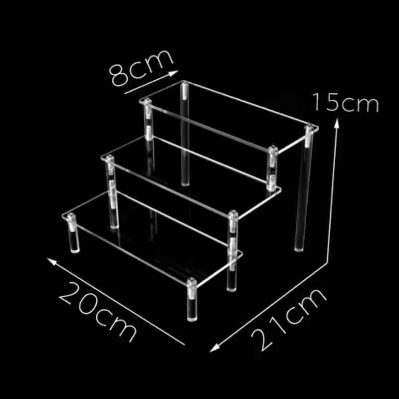1-5 Tier Acrylic and Solid Wood Panel with Clear Acrylic Column Display Stand for Perfume, Cosmetic, Car Modle, Toy Storage Rack