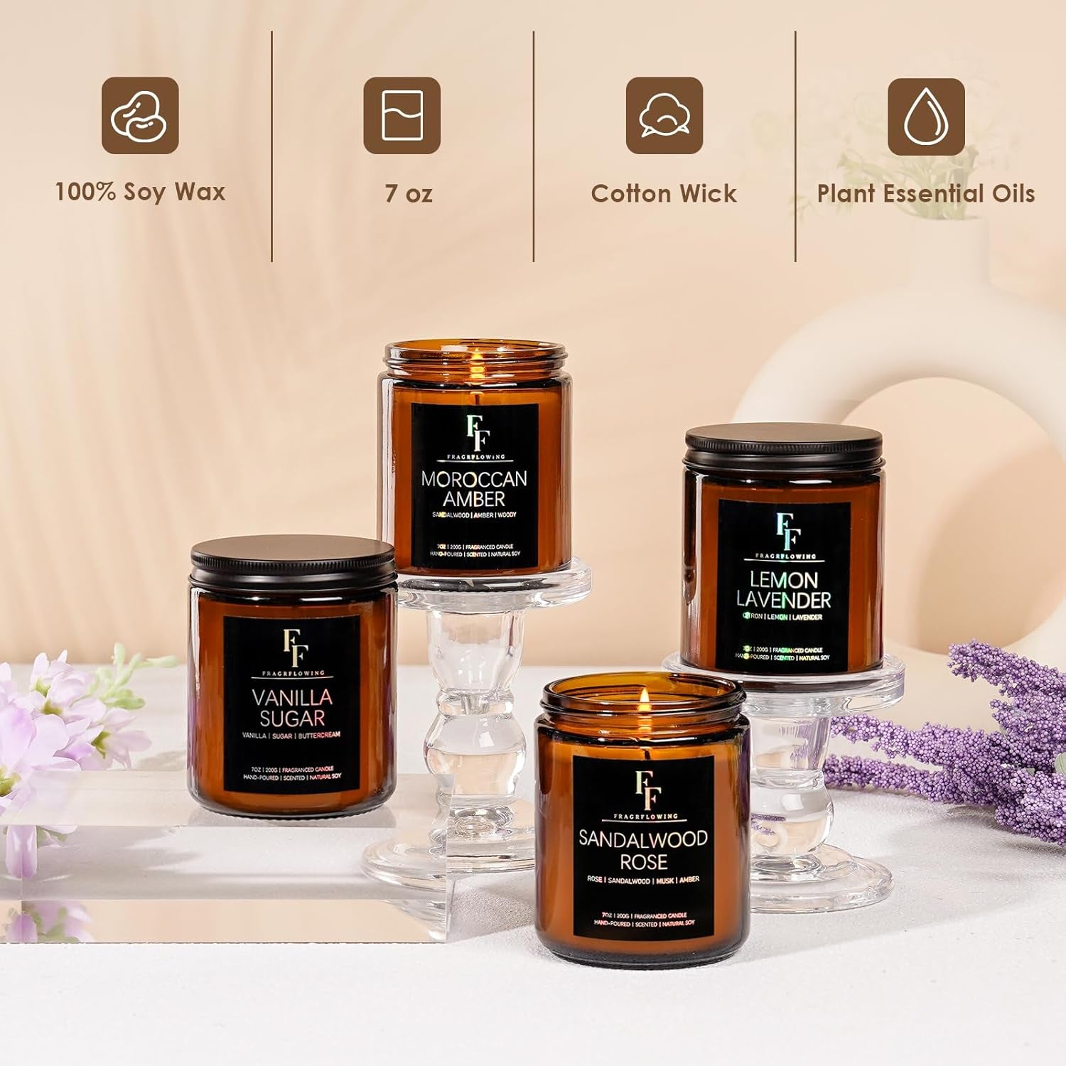 Scented Candles for Home Scented Aromatherapy Candles, 4 Pack 28 Oz Soy Wax Candle Gift Set Valentine'S Day Gift for Women Men (Lavender/Vanilla//Sandalwood Rose/Moroccan Amber)