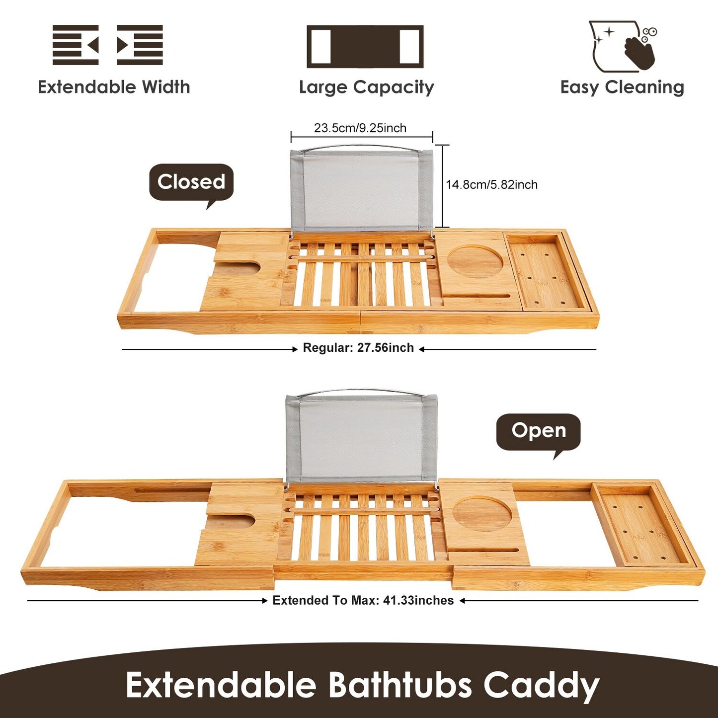 Bamboo Bath Tray Table Bathtub Caddy Tray over the Tub Shelf Bath Holder Desk