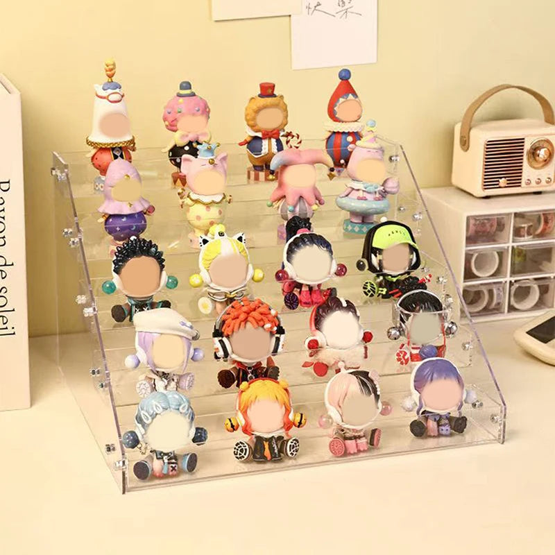 Multi-Layer Acrylic Ladder Shelf Clear Display Rack for Doll Clay Figurine Perfume Display Stand Transparent Storage Shelf
