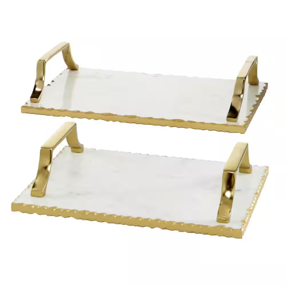 Gold Ceramic Decorative Tray with Gold Handles (Set of 2)