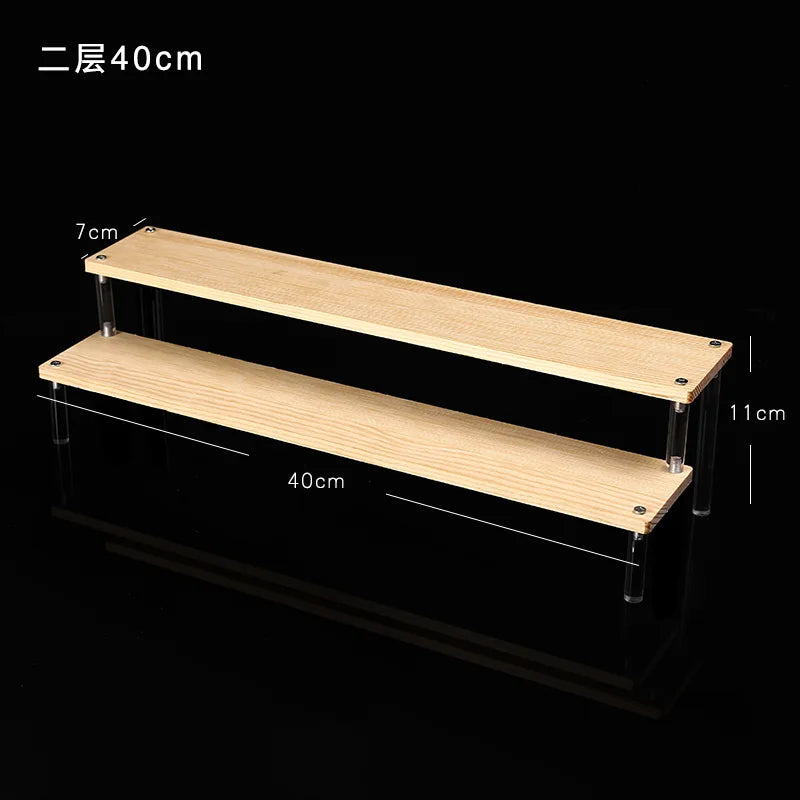 Solid Wooden Ladder Display Rack with Acrylic Pillars, Blind Box, Toy, Perfume, Jewelry Display Stand, Storage Shelf, 1-5 Tiers