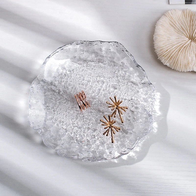 Glass Decorative Trays Dinner Plate Transparent Dinner Dish Table Tray Jewels Display Tray Dessert Cake Plates Table Decor