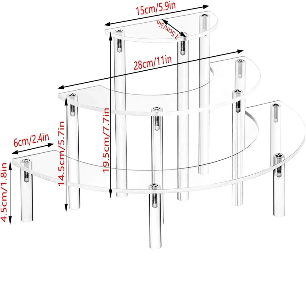 1/2Pack Acrylic Display Riser 3 Tier Half Moon Cupcake Stand Clear Perfume Organizer Dessert Stand for Display for Food, Cupcake