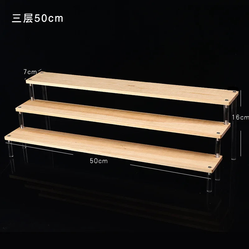 Solid Wooden Ladder Display Rack with Acrylic Pillars, Blind Box, Toy, Perfume, Jewelry Display Stand, Storage Shelf, 1-5 Tiers