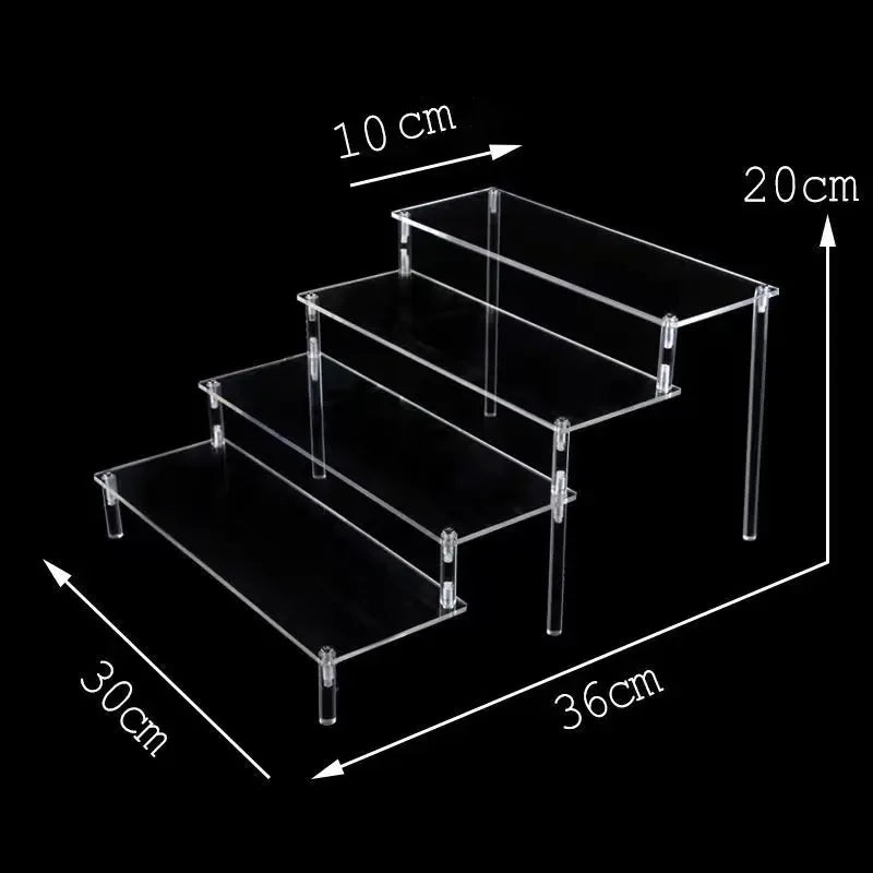 1-5 Tier Acrylic and Solid Wood Panel with Clear Acrylic Column Display Stand for Perfume, Cosmetic, Car Modle, Toy Storage Rack