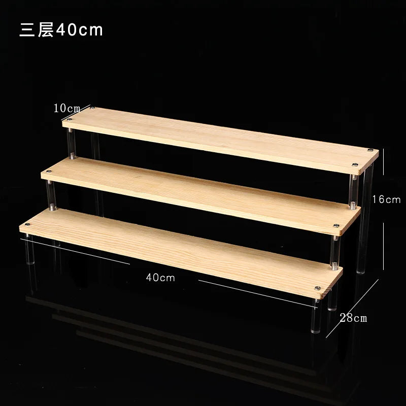 Solid Wooden Ladder Display Rack with Acrylic Pillars, Blind Box, Toy, Perfume, Jewelry Display Stand, Storage Shelf, 1-5 Tiers