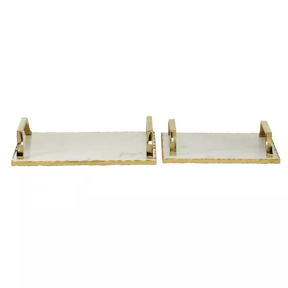 Gold Ceramic Decorative Tray with Gold Handles (Set of 2)
