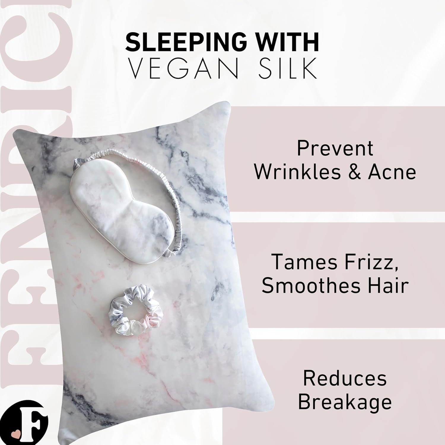 Satin Pillowcase Gift Set for Women – Grey Ivory, Silky Soft, Reduces Frizz | Includes Satin Eye Mask & Scrunchie | for Curly Hair, Sensitive Skin | Gift for Mom, Daughter, Girlfriend