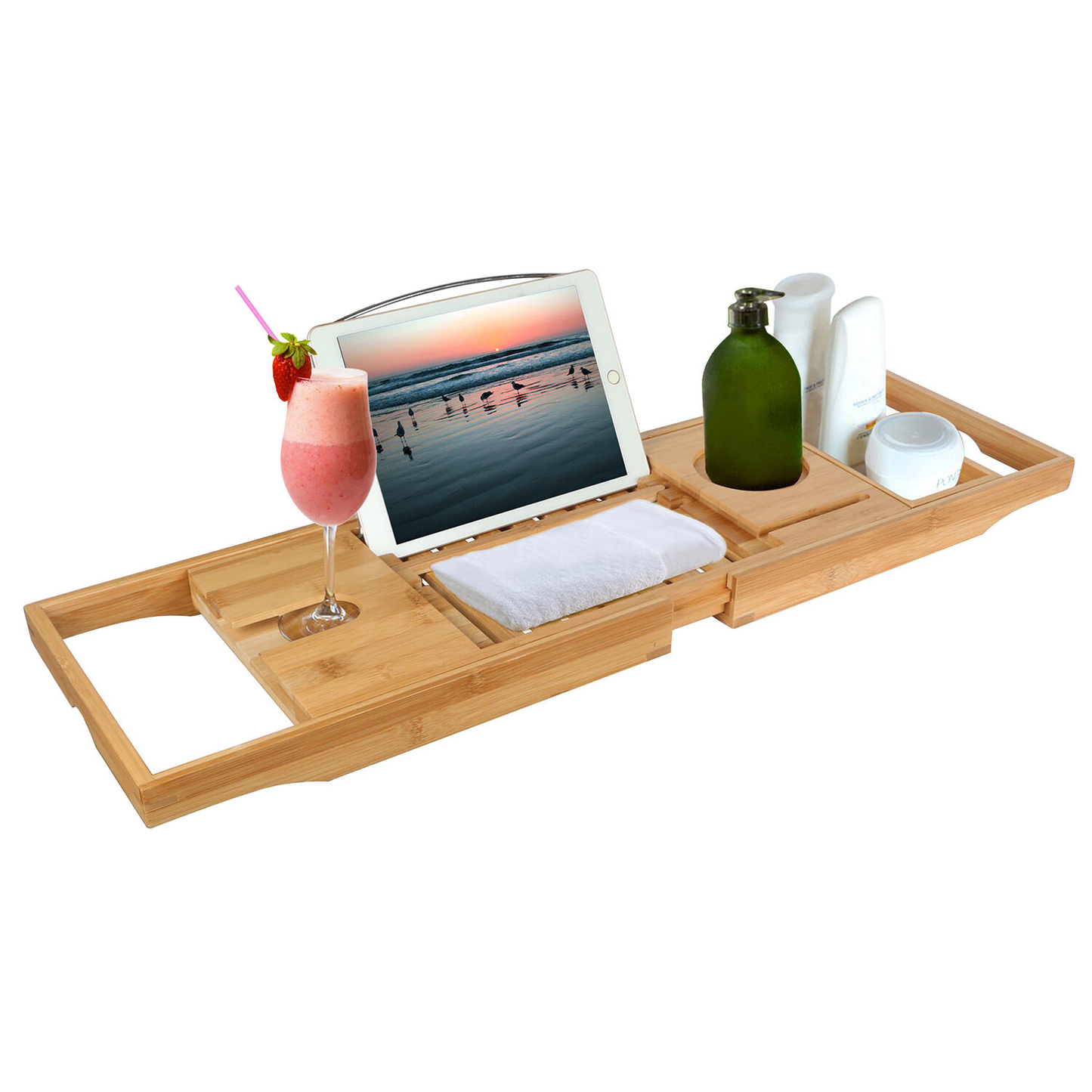 Bathtub Caddy Tray Bamboo Bath Tub Rack Bathroom Cloth Book/Pad/Table