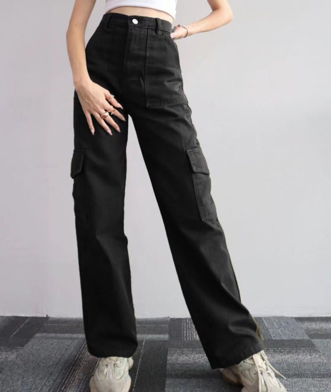 Isabella Versatile casual pants, mid-rise three-dimensional pocket trousers, waist-cinching overalls