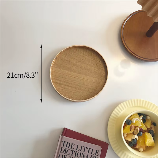 Japanese Wooden Table Tray Simple round Tray Decorative Trays Snack Plate Sundries Display Organizer Desktop Decorative Plate