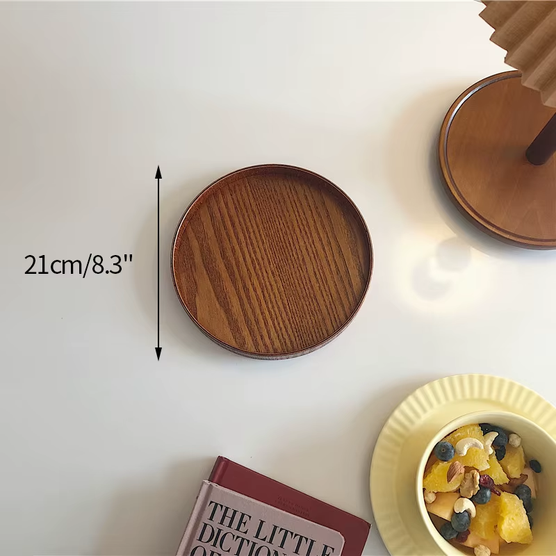 Japanese Wooden Table Tray Simple round Tray Decorative Trays Snack Plate Sundries Display Organizer Desktop Decorative Plate