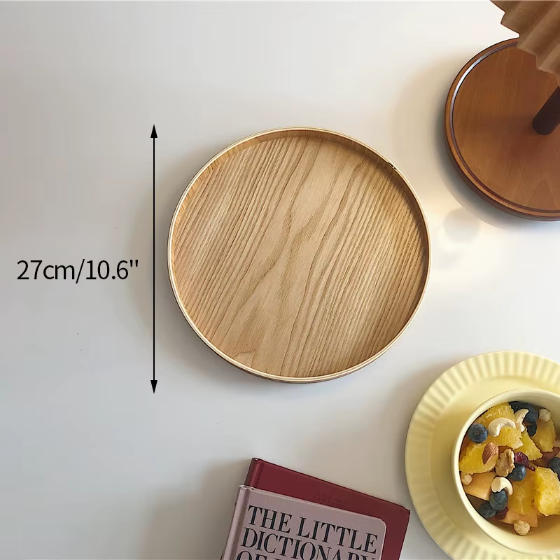 Japanese Wooden Table Tray Simple round Tray Decorative Trays Snack Plate Sundries Display Organizer Desktop Decorative Plate