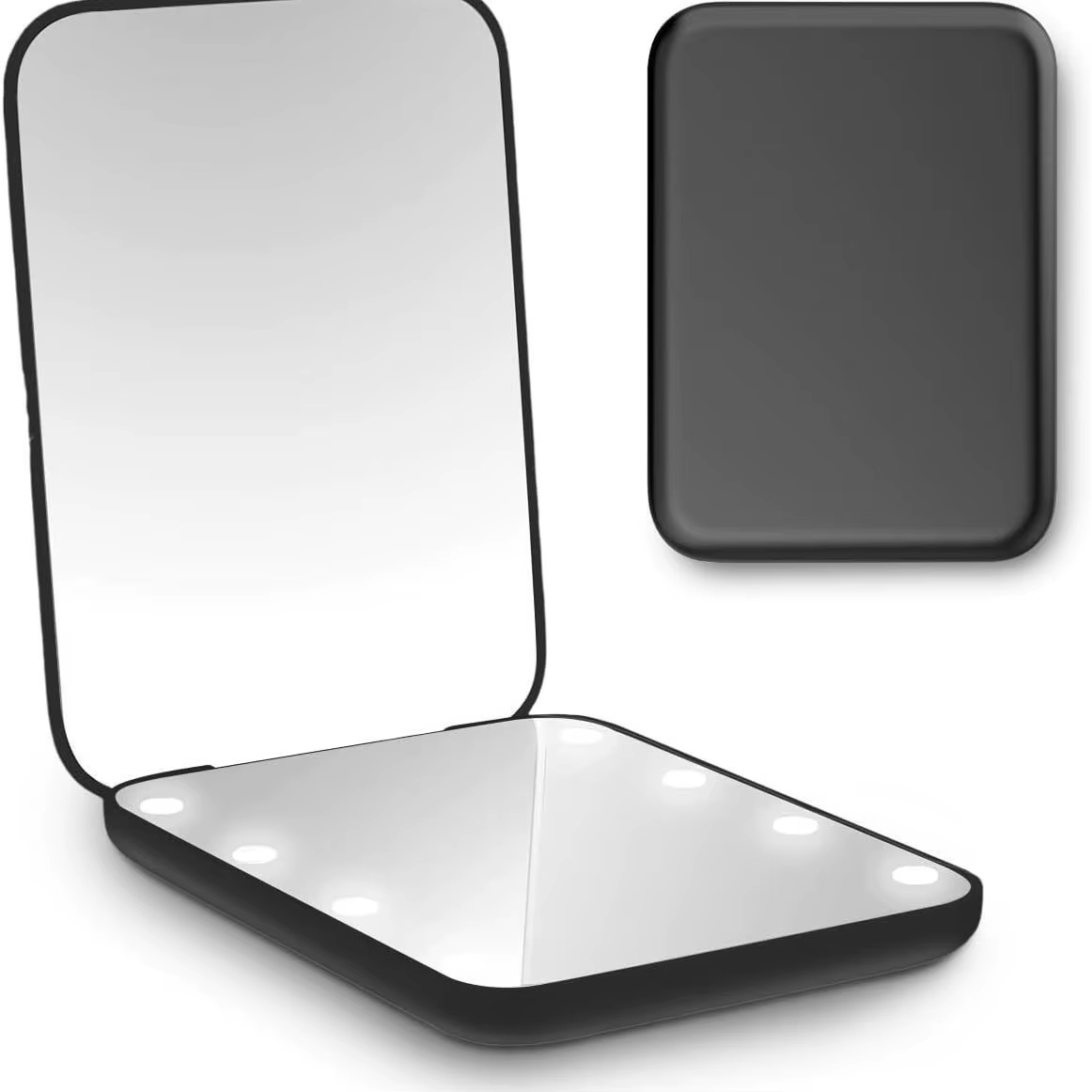 Mini LED Makeup Mirror Portable Vanity Mirrors with Light 1X 2X Magnifying Pocket Mirror Foldable Cosmetic Vanity Mirrors