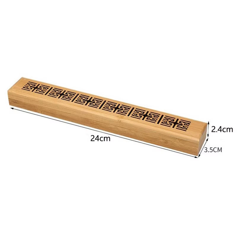 Natural Bamboo Incense Burner Hollowed Line Incense Stick Holders Aromatherapy Wooden Box with Laying Plate Burn Box Ash Catcher