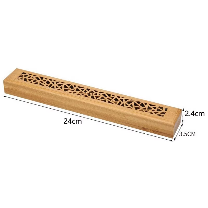 Natural Bamboo Incense Burner Hollowed Line Incense Stick Holders Aromatherapy Wooden Box with Laying Plate Burn Box Ash Catcher