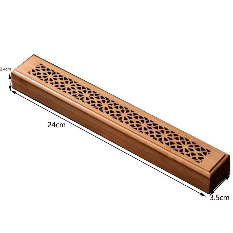 Natural Bamboo Incense Burner Hollowed Line Incense Stick Holders Aromatherapy Wooden Box with Laying Plate Burn Box Ash Catcher