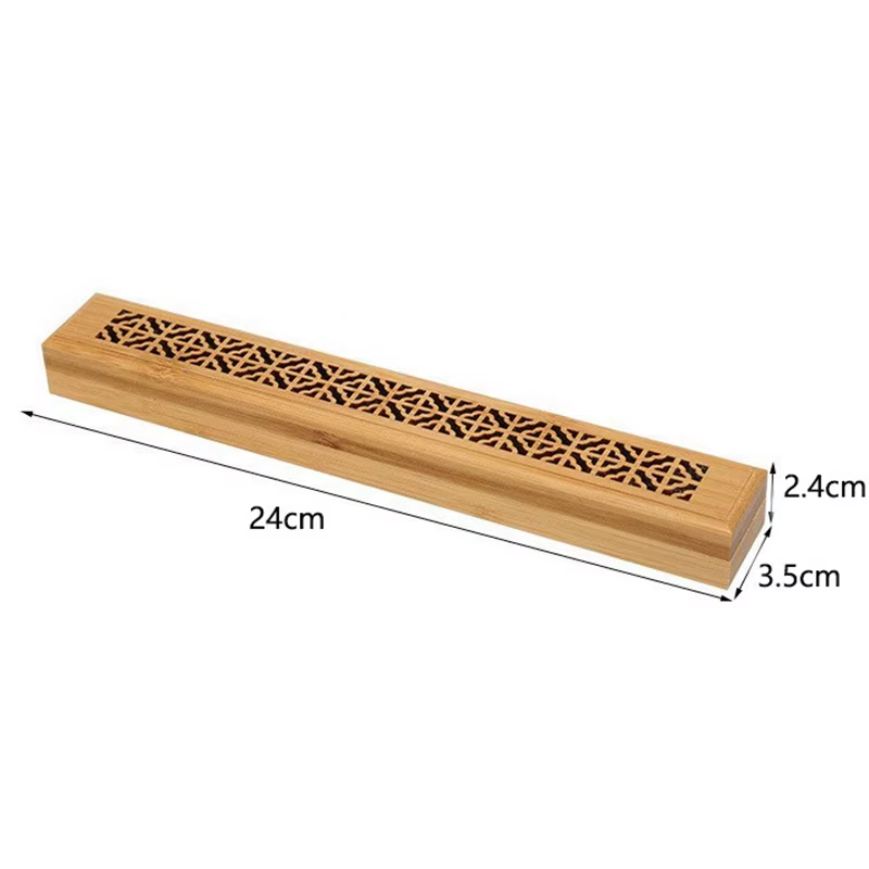 Natural Bamboo Incense Burner Hollowed Line Incense Stick Holders Aromatherapy Wooden Box with Laying Plate Burn Box Ash Catcher