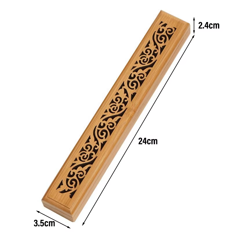Natural Bamboo Incense Burner Hollowed Line Incense Stick Holders Aromatherapy Wooden Box with Laying Plate Burn Box Ash Catcher