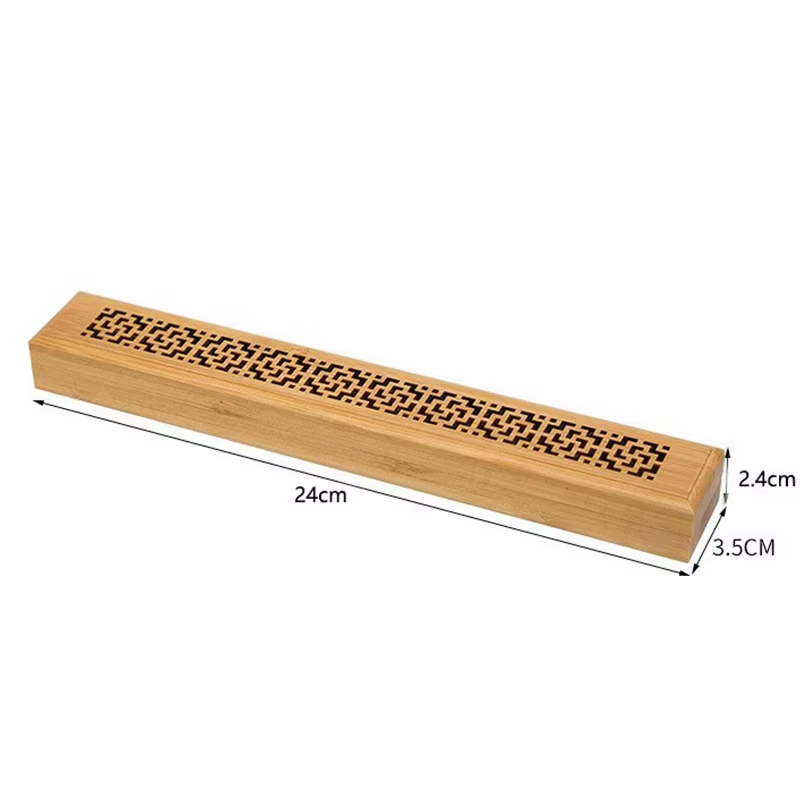 Natural Bamboo Incense Burner Hollowed Line Incense Stick Holders Aromatherapy Wooden Box with Laying Plate Burn Box Ash Catcher