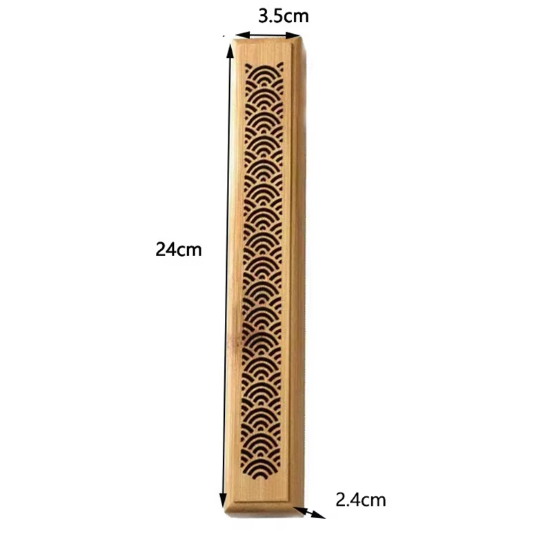 Natural Bamboo Incense Burner Hollowed Line Incense Stick Holders Aromatherapy Wooden Box with Laying Plate Burn Box Ash Catcher