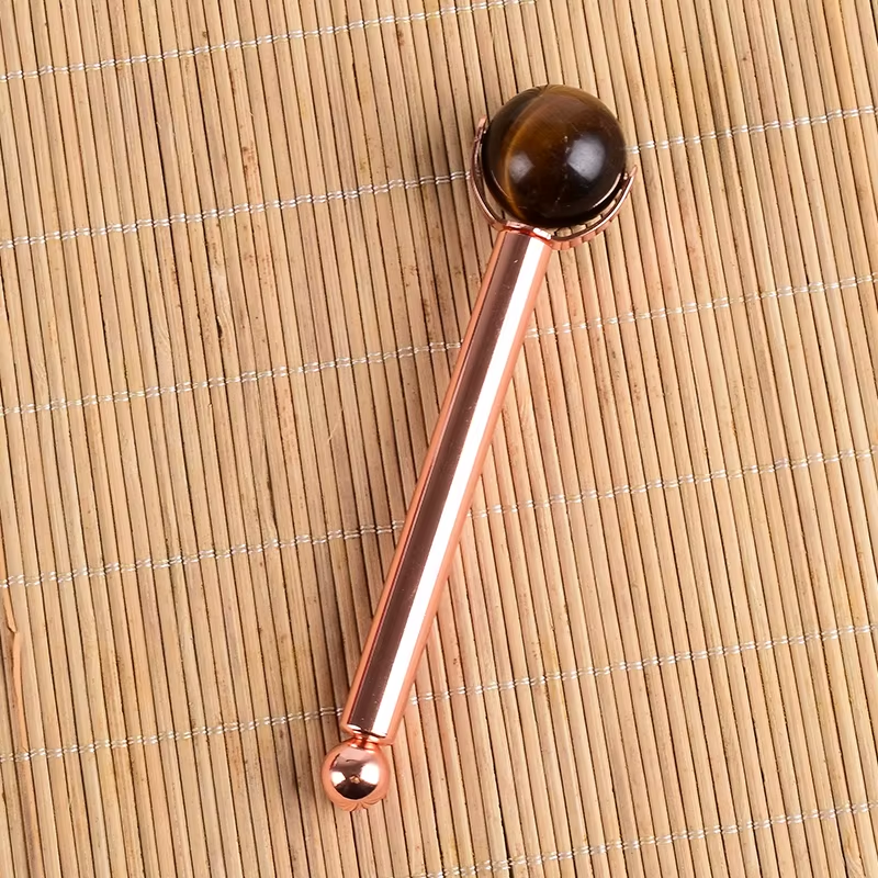 Natural Stone Facial Care Massage Roller Stainless Steel Wand Health Care Eye Head Massager Interchangeable Roller Head Tool