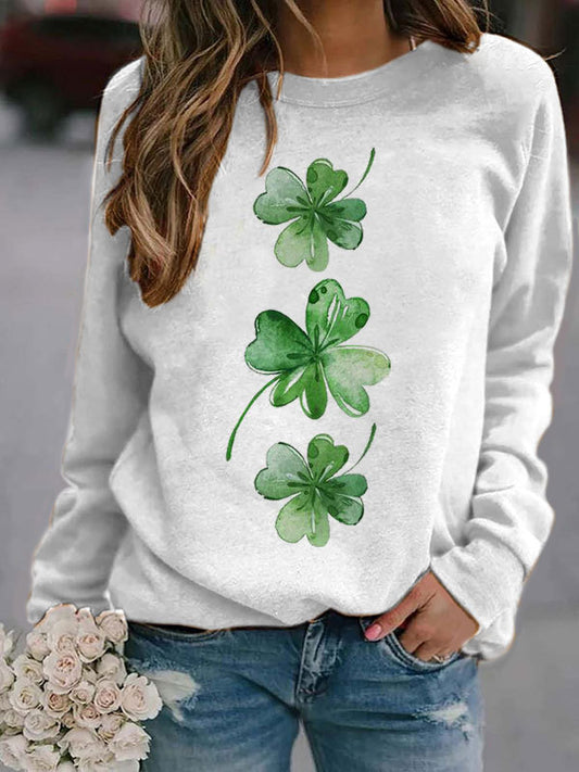 Presley Women's St. Patrick's Four-Leaf Clover Patchwork Sleeve Sweatshirt