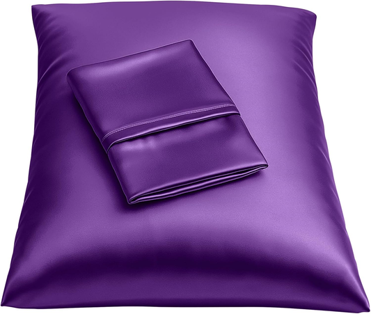 Purple Satin Pillowcase with Zipper, for Hair and Skin Care, Feels Soft and Cool like a Silk Pillowcase, Satin Pillow Cases 2 Pack, Slik Pillow Cover, Grape/Purple, Standard - Set of 2
