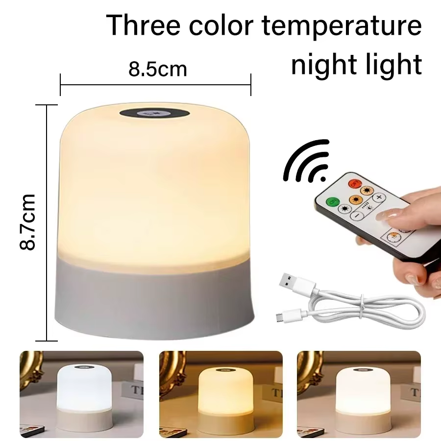 Rechargeable RGB Night Light with Remote, Dimmable Touch Control Table Lamp for Bedroom & Living Room Ambient Lighting