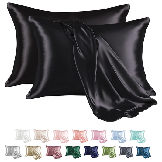 Satin Pillow Case, 2 Pack Satin Standard Silky Pillowcase for Hair and Skin, Satin Pillowcase Set of 2, 20X26, Black