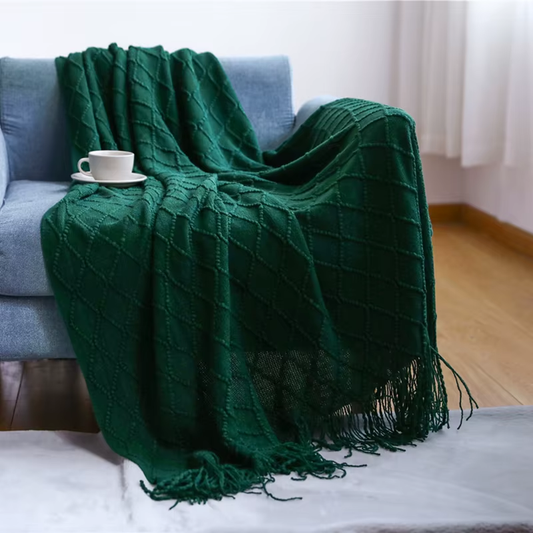 Soft Cozy Vintage Textured Knitted Throw Blankets with Tassels Lightweight Decorative Throws Farmhouse Woven Blanket for Adults