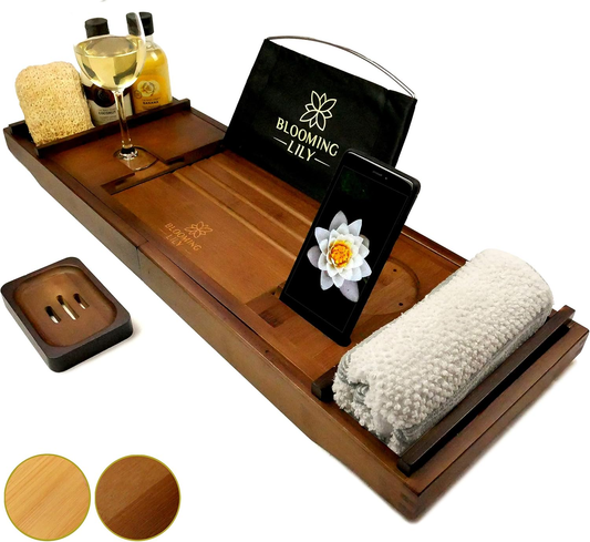 Sturdily Designed Bath Tray with Wine Glass Holder, Tablet Stand and More Suitable for Most UK Baths