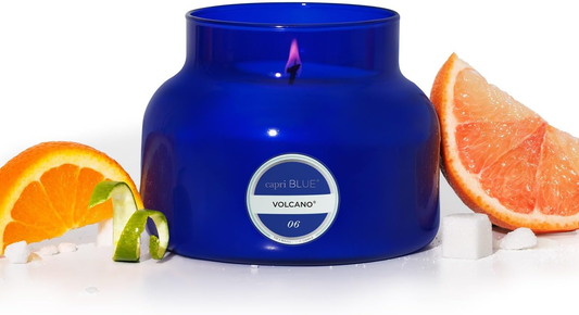 Volcano Scented Candles - Luxury Glass Jar Candles for Home Scented with Tropical Fruit & Sugared Citrus - Soy Wax Blend - Blue Color (19 Oz)
