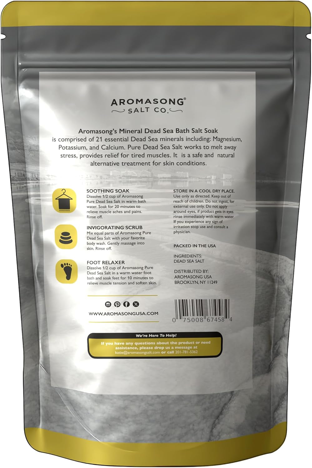 Dead Sea Bath Salt - 100% Pure & Natural Dead Sea Salts for Soaking Fine Grain 5 LB - Bulk Resealable Pack - Used for Body Wash Scrub - Soak for Women & Men.