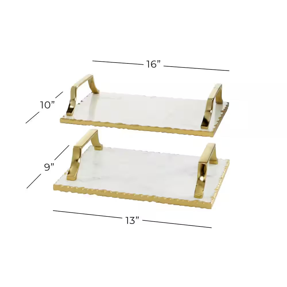 Gold Ceramic Decorative Tray with Gold Handles (Set of 2)
