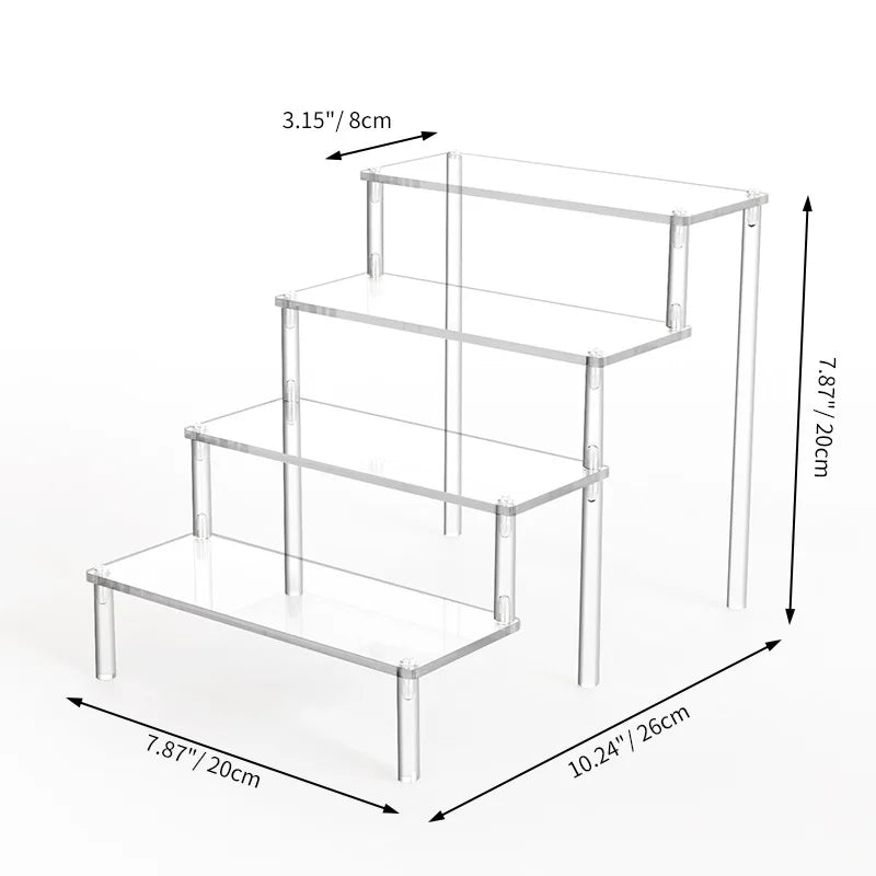 1-4Layer Acrylic Display Stand Durable Display Rack for Cupcake Perfume Doll Transparent Trapezoidal Blind Box Storage Shelf