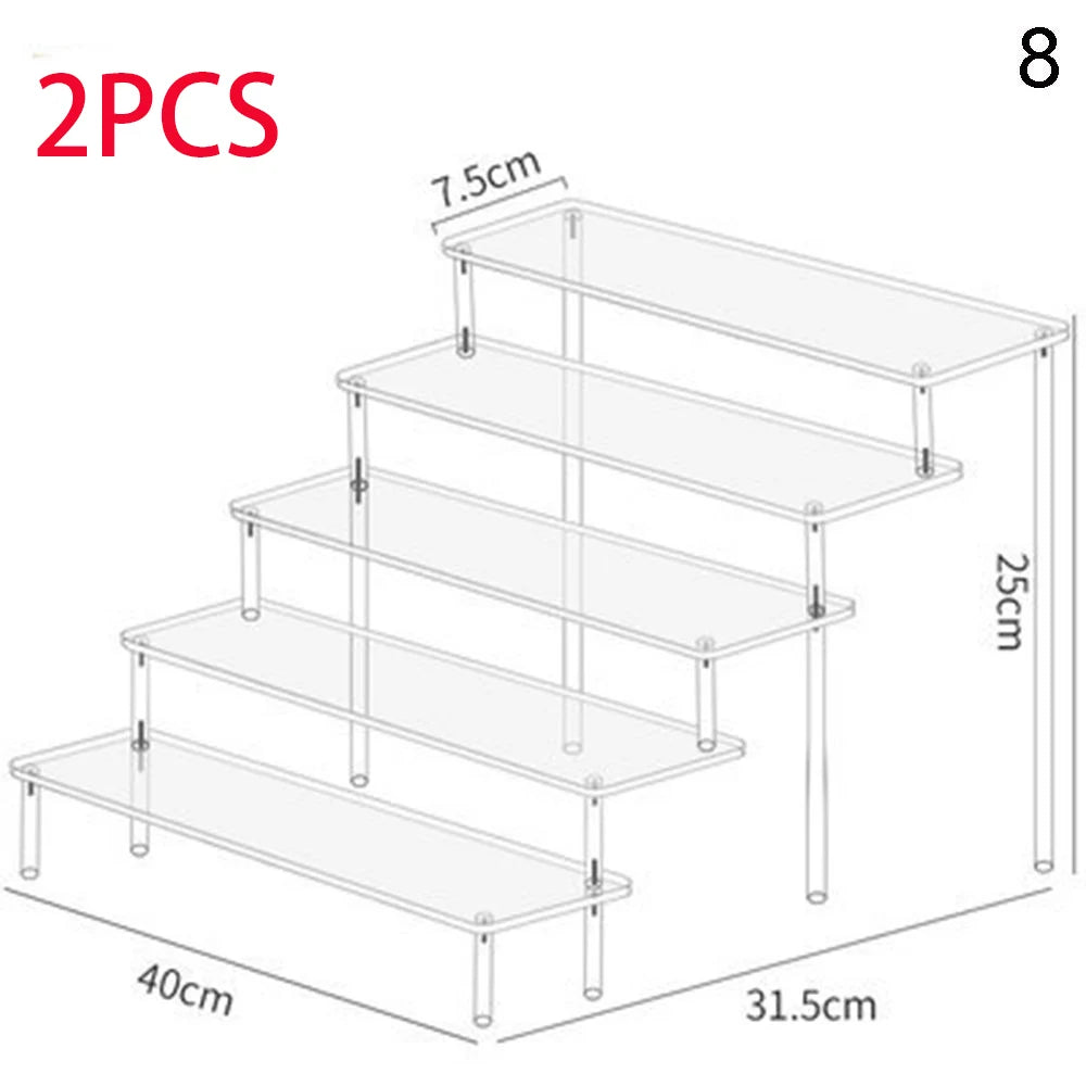 1-4 Tier Acrylic Display Stand Durable Display Rack for Cupcake Perfume Doll Transparent Trapezoidal Blind Box Storage Shelf