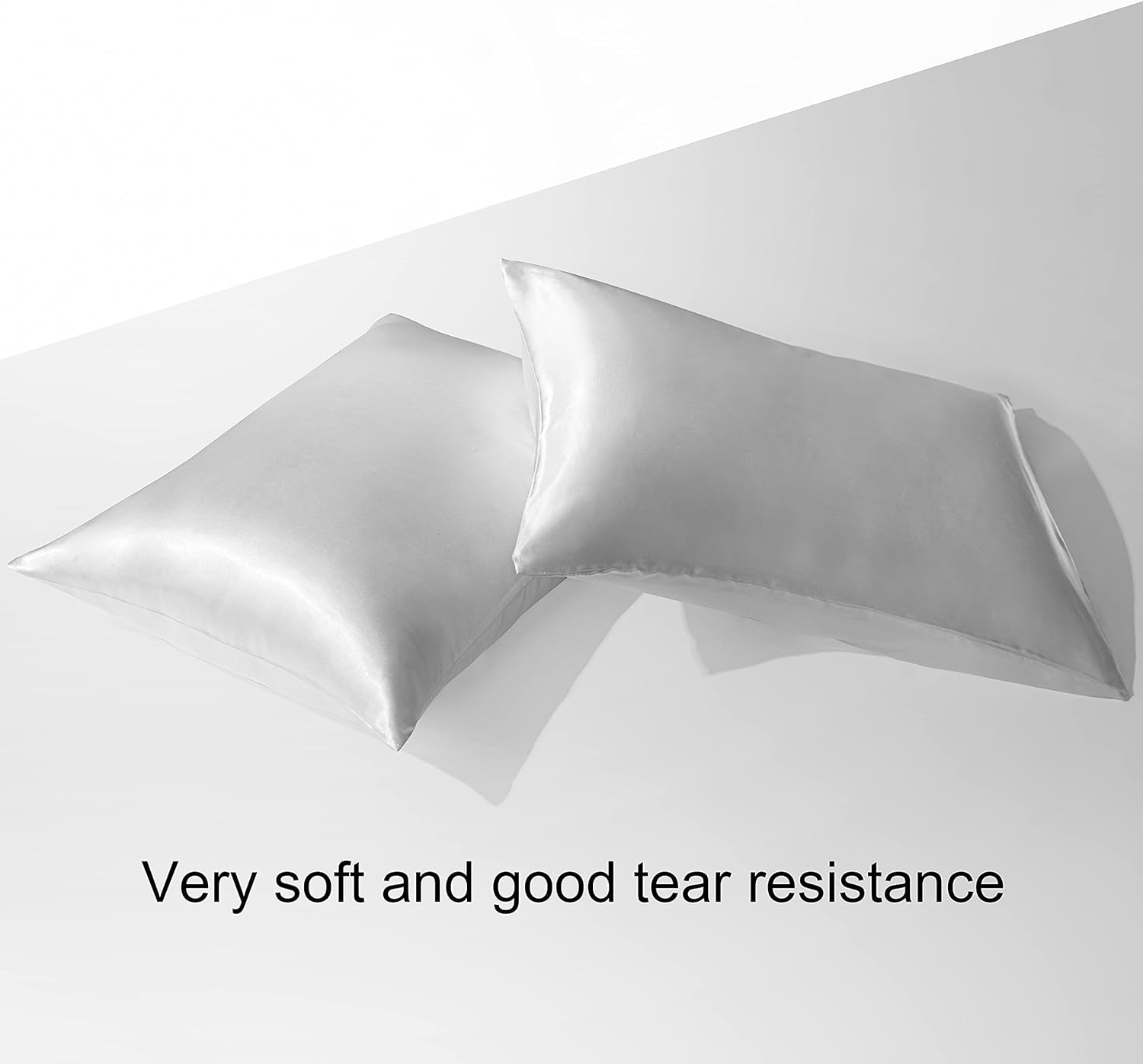 2 Pack Standard Silk Satin Pillowcases for Hair and Skin, Silky Soft and Luxurious Bedding Pillow Cases with Envelope Closure, 20X26 Inches, Silver Grey