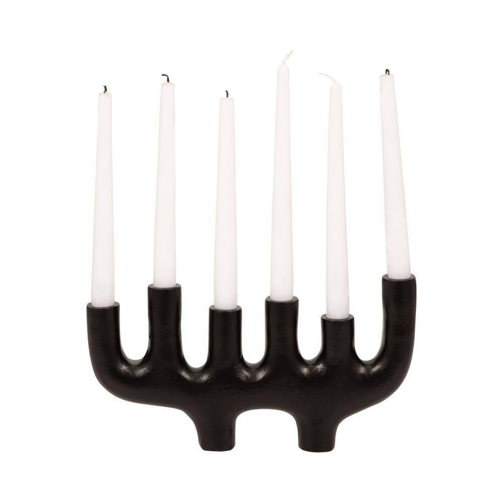 Black 7 In. Metal Modern Solid Oblong 6 Taper Candle Holder