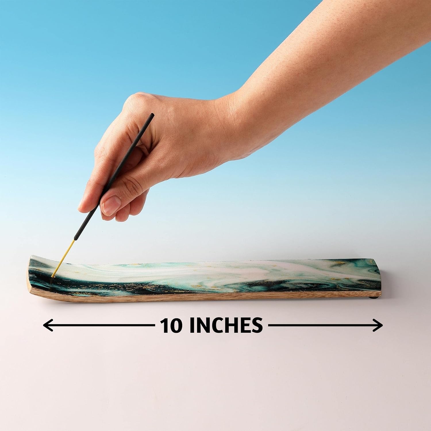 Set of 2 Incense Holder or Incense Burner for Insence Sticks, Insence Burner Holder for Home Decor or Ash Catcher, Inscent Tray or Insense Stick Holders, Mango Wood, Blue and Green Agate