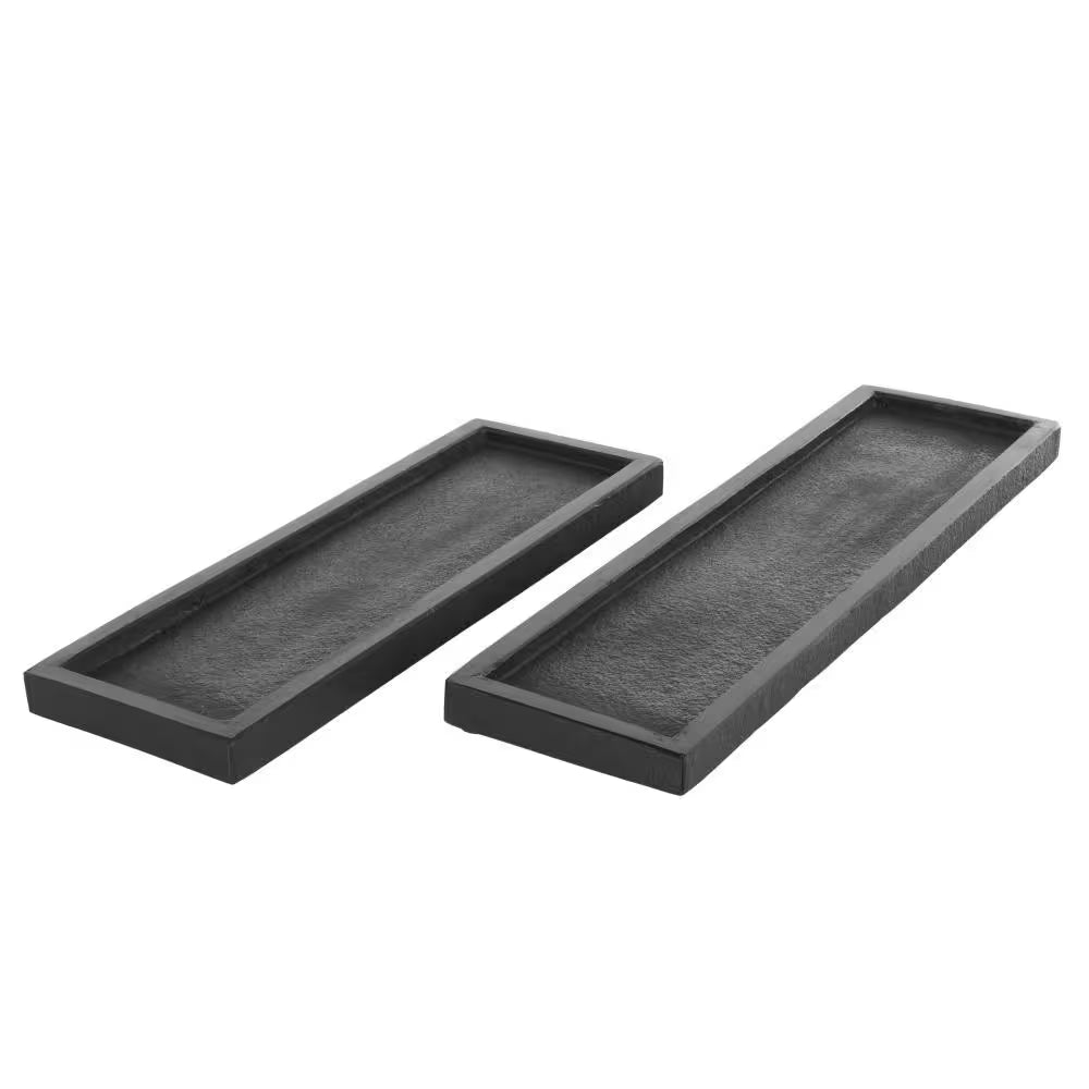Black Marble Minimalistic Slim Textured Decorative Tray (Set of 2)