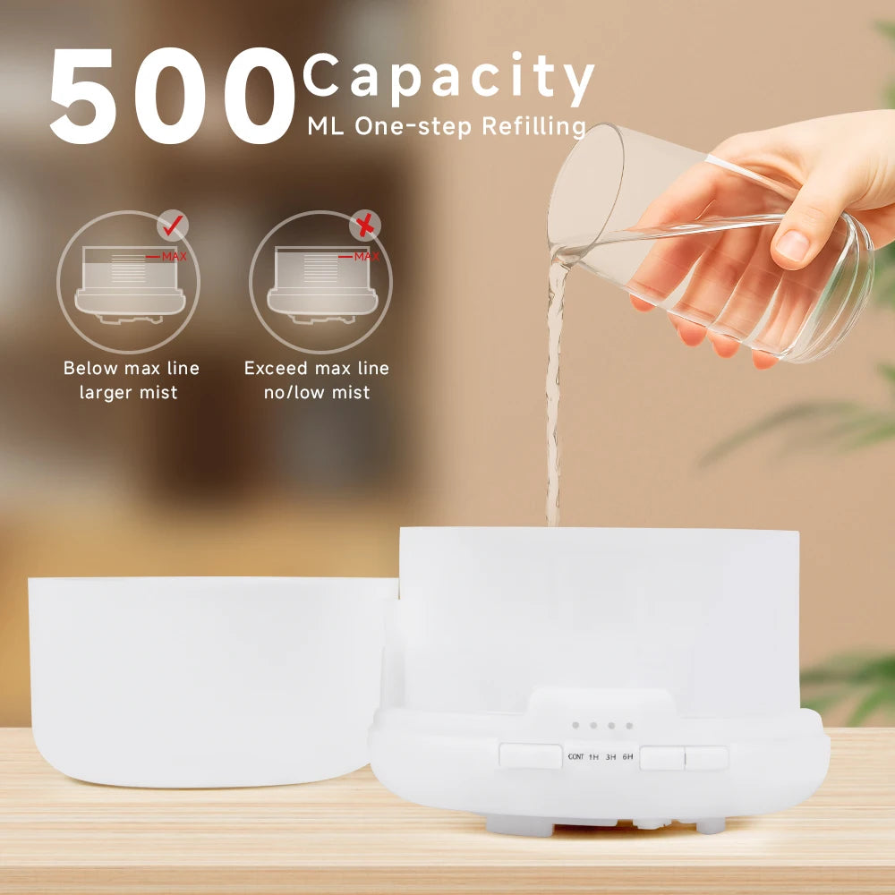 500Ml Essential Oil Diffuser Quiet Aromatherapy Mist Diffusers Ultrasonic Remote Control Air Humidifier with Timing Function