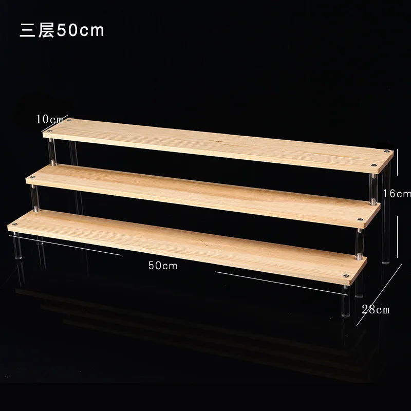 Solid Wooden Ladder Display Rack with Acrylic Pillars, Blind Box, Toy, Perfume, Jewelry Display Stand, Storage Shelf, 1-5 Tiers