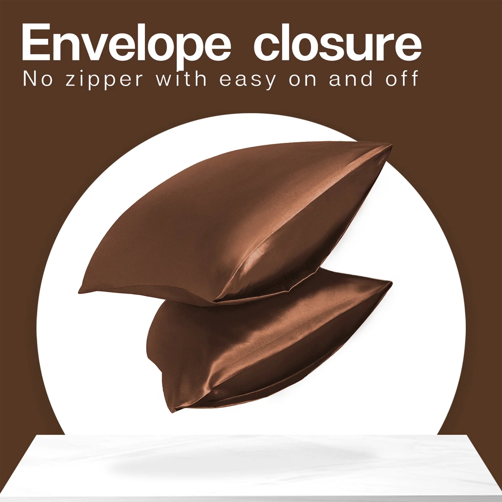 Satin Pillow Case, 2 Pack Satin Standard Silky Pillowcase for Hair and Skin, Satin Pillowcase Set of 2, 20X26, Brown