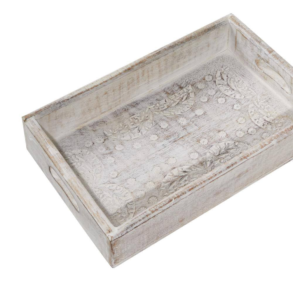 White Wood Decorative Tray (Set of 3)
