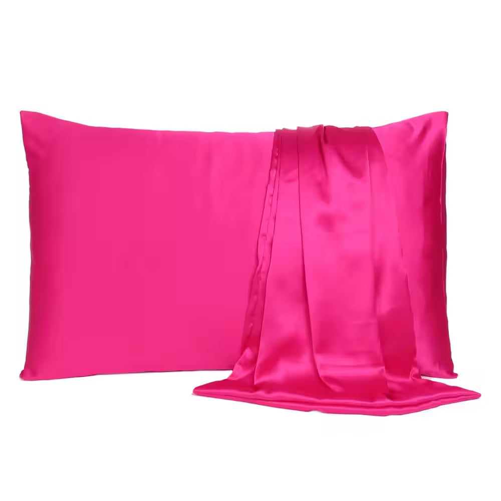 Amelia Fuchsia Solid Color Satin King Pillowcases (Set of 2)