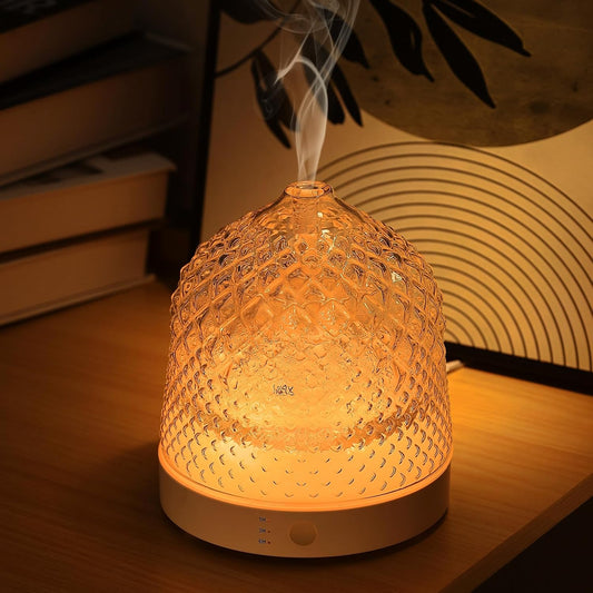 Elegant Glass Essential Oil Diffuser with 7 Color Lights & Auto-Off Timer
