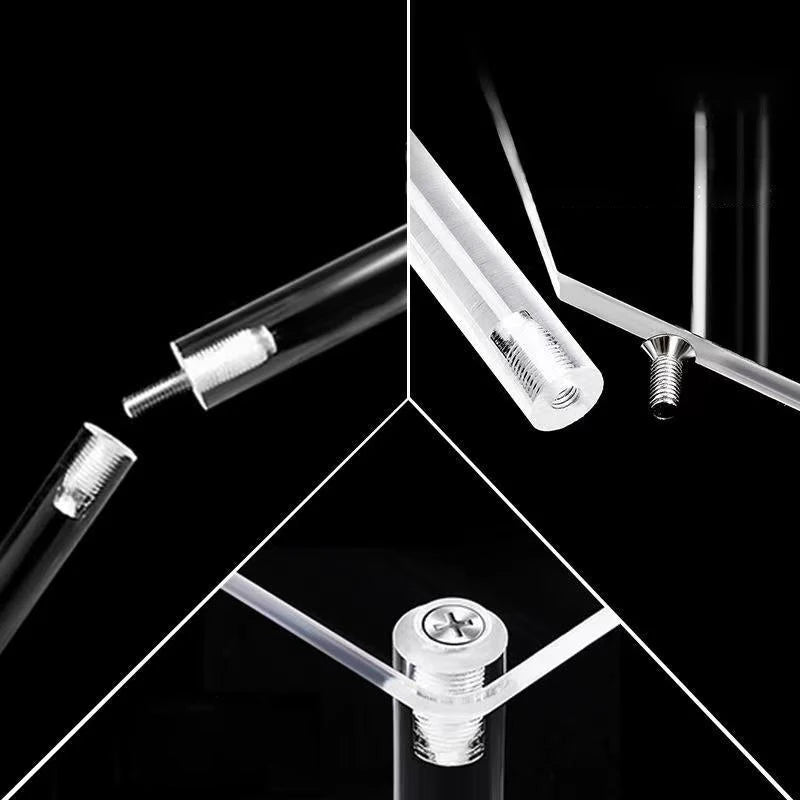 1-5 Tier Acrylic and Solid Wood Panel with Clear Acrylic Column Display Stand for Perfume, Cosmetic, Car Modle, Toy Storage Rack